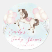 Märchenbaby Pony Rosa Ballons Stars Dusche Runder Aufkleber (Vorderseite)