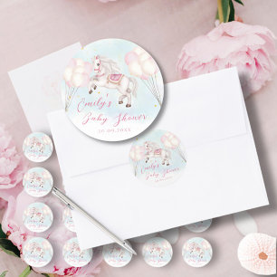 Märchenbaby Pony Rosa Ballons Stars Dusche Runder Aufkleber