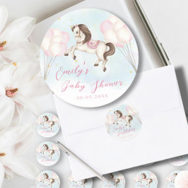 Märchenbaby Pony Rosa Ballons Stars Dusche Runder Aufkleber