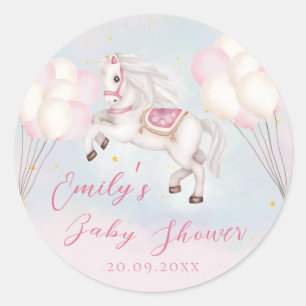 Märchenbaby Pony Rosa Ballons Stars Dusche Runder Aufkleber