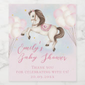 Märchenbaby Pony Rosa Ballons Stars Dusche Weinetikett (Einzelnes Label)
