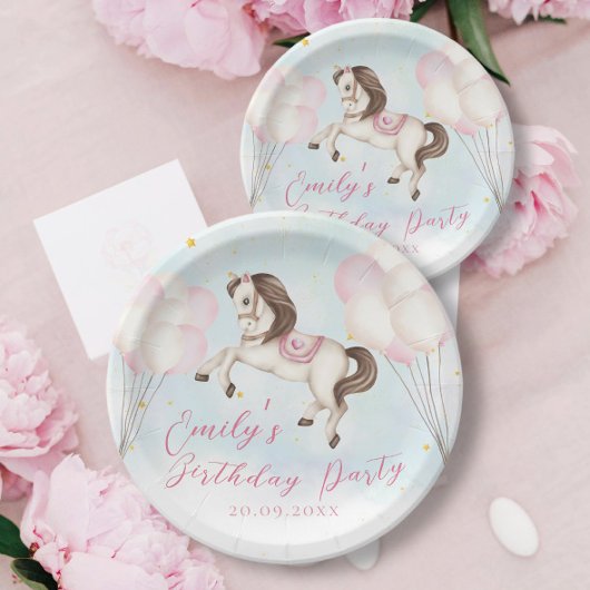 Märchenbaby Pony Rosa Ballons Stars Geburtstag Pappteller