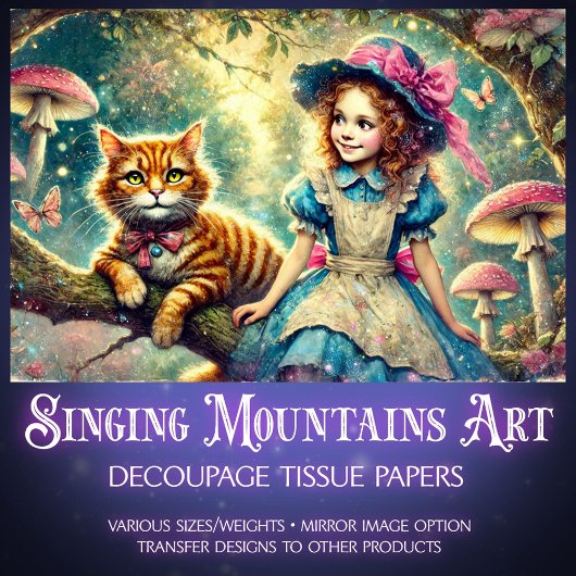 Märchenbaum Alice und Cheshire-Kat Decoupage Seidenpapier