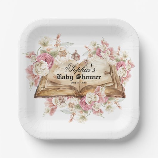 Märchenbuch Blumen Rosen Baby Shower Pappteller (Vorderseite)