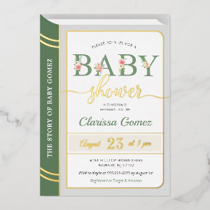 Märchenbuch-Cover Baby Boy Shower Grün Gold Folieneinladung
