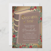 Märchenbuchabdeckung mit Rote Rosen auf Pergament Einladung (Vorderseite)