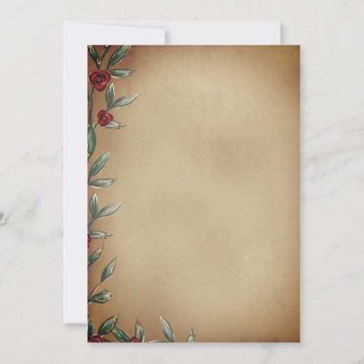 Märchenbuchabdeckung mit Rote Rosen auf Pergament Einladung (Rückseite)