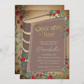 Märchenbuchabdeckung mit Rote Rosen auf Pergament Einladung (Vorne/Hinten)