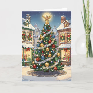 Märchendorf-Weihnachtsbaum mit Engel Karte