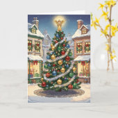 Märchendorf-Weihnachtsbaum mit Engel Karte (Gelbe Blume)