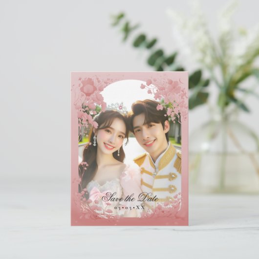MärchenFoto Save the Date Postkarte (Stehend Vorderseite)