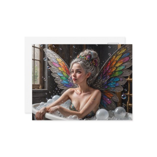 Märchenfrau mit grauem Haar nimmt eine Blase Bad Postkarte (Vorderseite/Rückseite Beispiel)