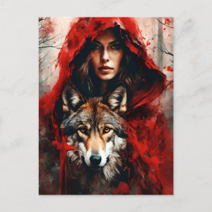 Märchenfrau und ein Wolf Postkarte