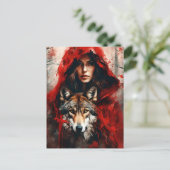 Märchenfrau und ein Wolf Postkarte (Stehend Vorderseite)