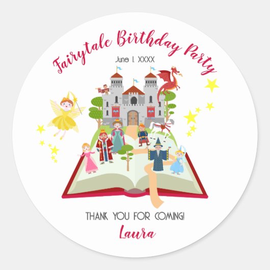 Märchengeschichten Girl's Birthday Party Runder Aufkleber (Vorderseite)