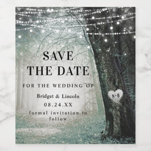 Märchenhaft bezauberter Wald Save the Date grün Weinetikett (Einzelnes Label)