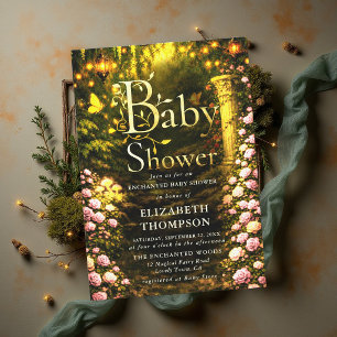 Märchenhaft verzauberter Feenrosengarten-Baby-Show Einladung