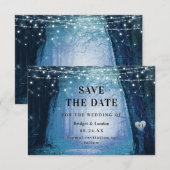 Märchenhaft verzauberter Wald Dunkelblau Save the Date (Vorne/Hinten)