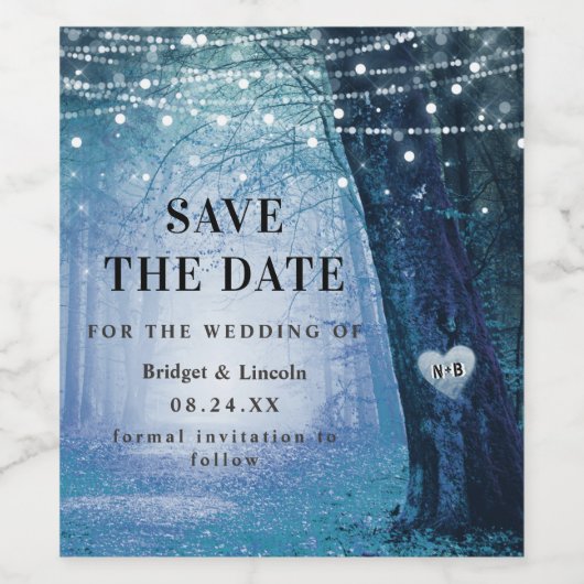 Märchenhaft verzauberter Wald Dunkelblau Save the  Weinetikett (Einzelnes Label)