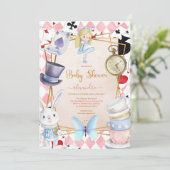 Märchenhafte Alice im Wunderland Kinderdusche Einladung (Stehend Vorderseite)
