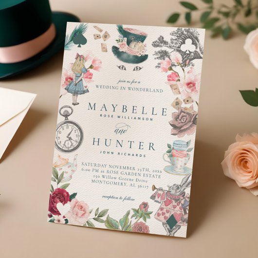 Märchenhafte Alice im Wunderland Whimsical Wedding Einladung