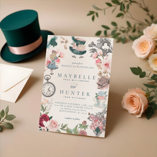 Märchenhafte Alice im Wunderland Whimsical Wedding Einladung
