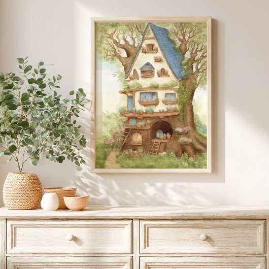 Märchenhafte Baumhaus-Geschichtenbuch-Kinderposter Poster