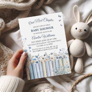 Märchenhafte blaue Vintage-Bücher Baby Shower Einladung