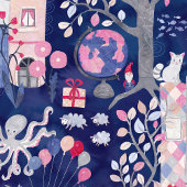 Märchenhafte Bücher und magische Kreaturen Blau Geschenkpapier