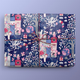 Märchenhafte Bücher und magische Kreaturen Blau Geschenkpapier