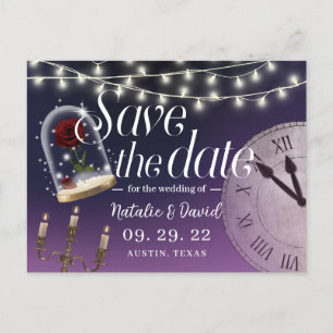 Märchenhafte Hochzeit Elegant Save the Date Lila Ankündigungspostkarte