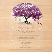 Märchenhafte Hochzeit mit Lila Herzleder Acryleinladungen (Vorderseite)