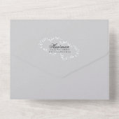 Märchenhafte Hochzeitsreise Silber Grau All In One Einladung (Rückseite)