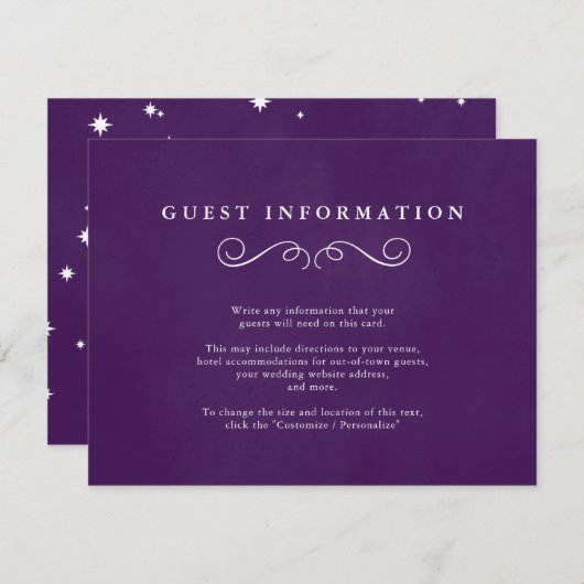 Märchenhafte Hochzeitstippkarten in Royal Lila Begleitkarte (Vorne/Hinten)