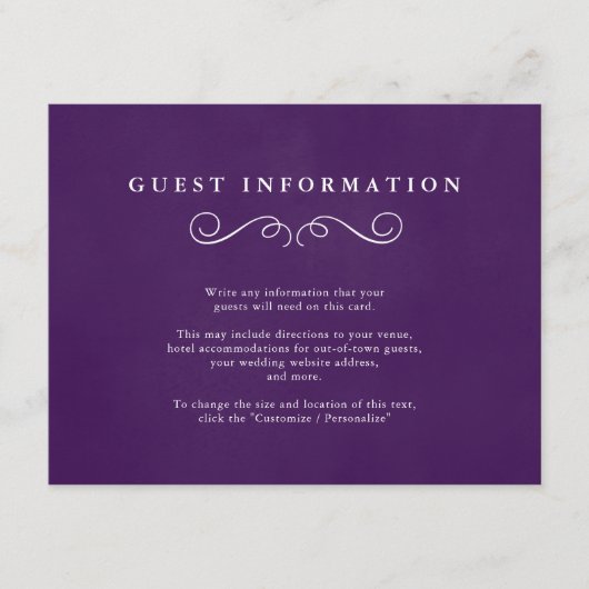 Märchenhafte Hochzeitstippkarten in Royal Lila Begleitkarte (Vorderseite)