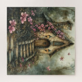 Märchenhafte Hütte mit rosa Blume Puzzle (Horizontal)