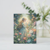 Märchenhafte junge Frau Laternen Garten Postkarte (Stehend Vorderseite)