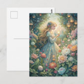 Märchenhafte junge Frau Laternen Garten Postkarte (Vorne/Hinten)