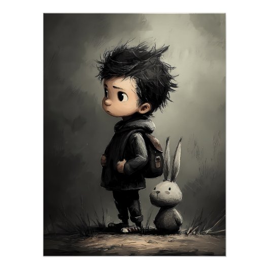 Märchenhafte Kinder Illustration mit Hase Poster (Vorderseite)
