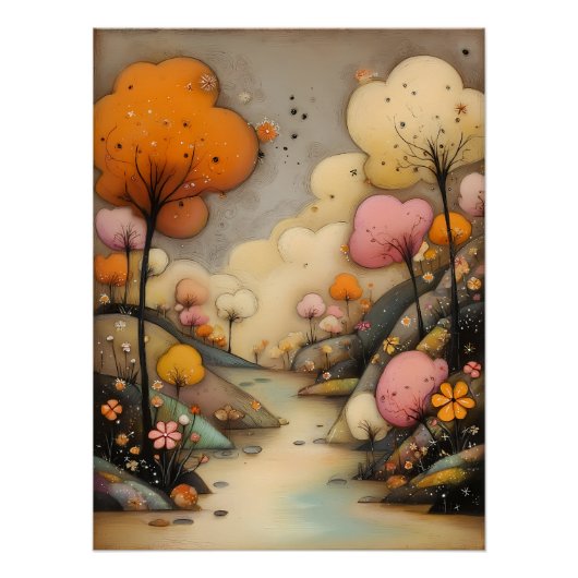 märchenhafte Landschaft mit abstrakten Bäumen Poster (Vorderseite)