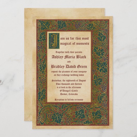 Märchenhafte mittelalterliche bemannte Manuskripto Einladung (Vorne/Hinten)