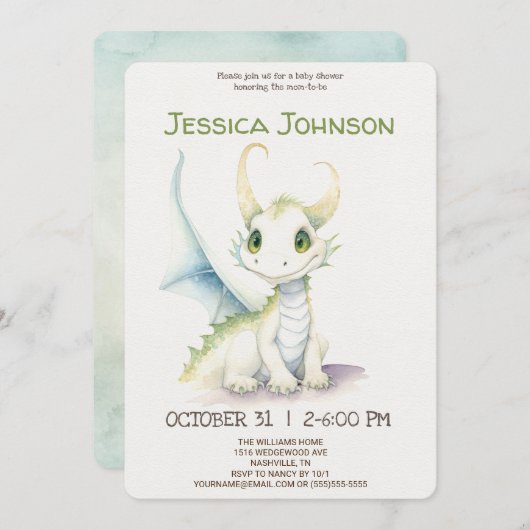 Märchenhafte Niedliche White Dragon Babydusche Einladung (Vorne/Hinten)