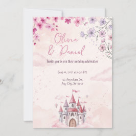 Märchenhafte rosa Schloss-Blüten-Hochzeitseinladun Einladung