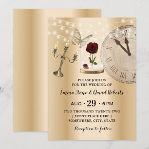 Märchenhafte Rose Blume Dome Moderne Goldene Hochz Einladung