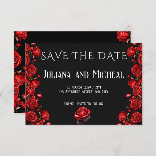 Märchenhafte Rote Rosen Hochzeit Save The Date (Vorne/Hinten)