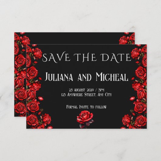 Märchenhafte Rote Rosen Hochzeit Save The Date (Vorne/Hinten)