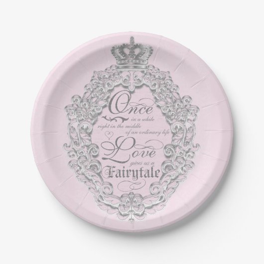 Märchenhafte Vintage-Hochzeitsprinzessinnen-Kronen Pappteller (Vorderseite)