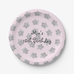 Märchenhafte Vintage-Rosa-Prinzessin-Kronen-Teller Pappteller