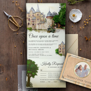 Märchenhafte Vintage-Ruinen-Burg-Hochzeit im Stil  Dreifach Gefaltete Einladung