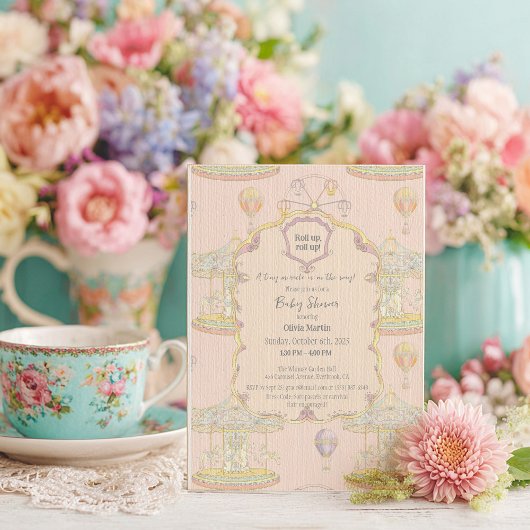 Märchenhafte Vintage Vergnügungspark Kinderdusche Einladung